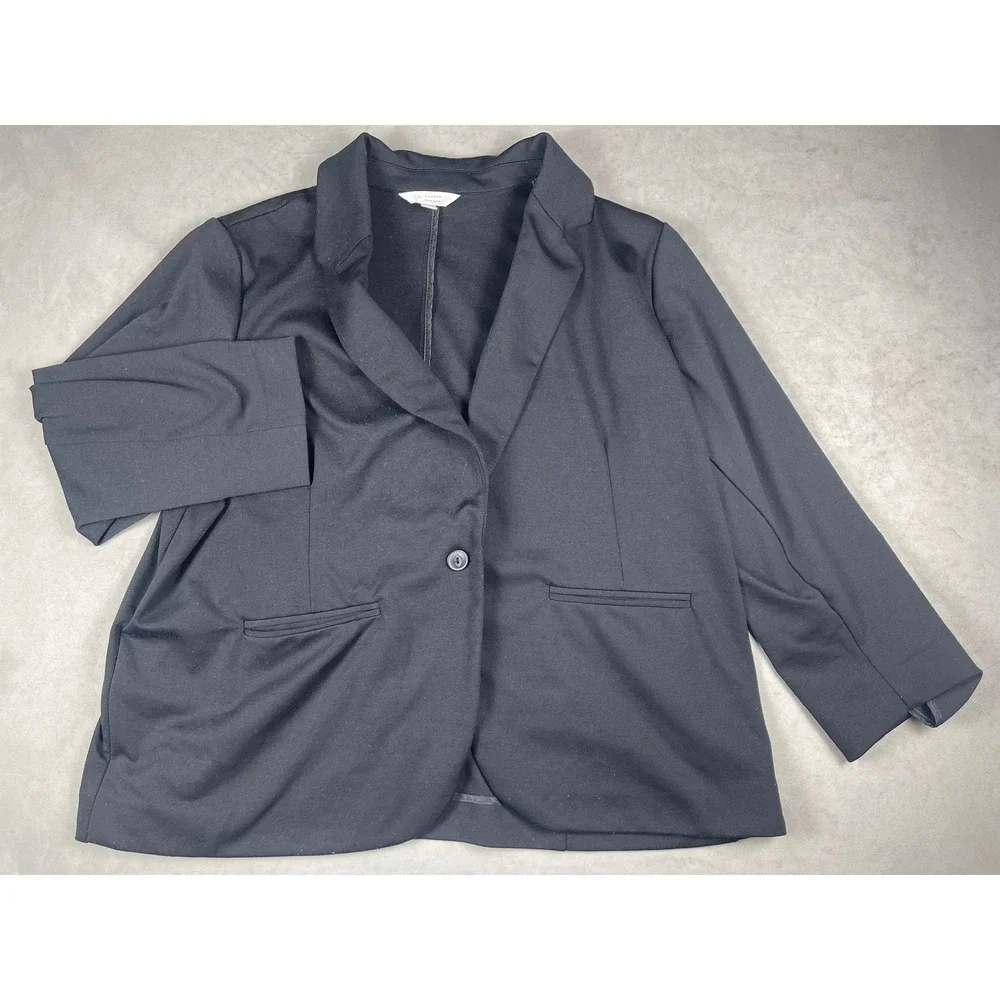 LC Lauren Conrad Womens Plus 1X Black Single Button Knit Blazer Career Office
